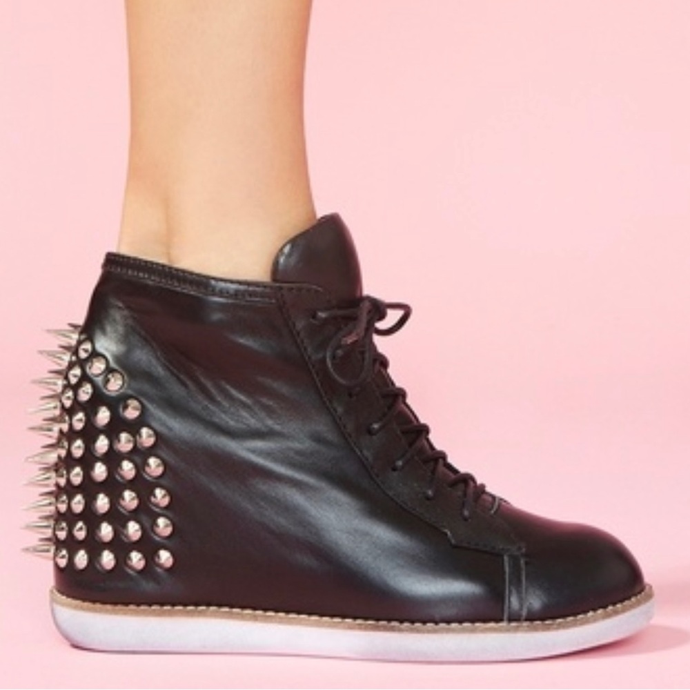 Jeffrey Campbell Black Leather Lace-Up High-Top Studded Shoes